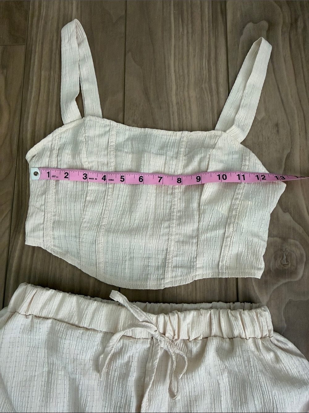 Beige Textured Two-Piece Crop Top & Shorts Set - Picture 8 of 9